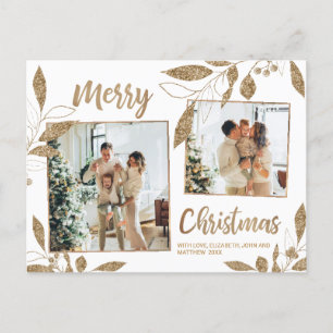 Carte Postale Elégant Gold Botanical 2 Photo Collage Noël