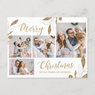 Carte Postale Elégant Gold Botanical 4 Photo Collage Noël