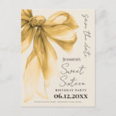 Carte Postale Elegant Gold Bow Coquette Sweet 16 Save the Date  (Devant)