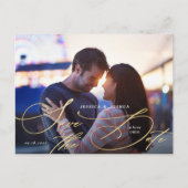 Carte Postale Elégant Gold Calligraphy Photo Enregistrer la date (Devant)