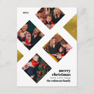 Carte Postale Élégant Gold Foil & 4 Photos Noël