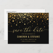 Carte Postale Elégant Gold Foil Confetti Black Enregistrer la da (Devant / Derrière)