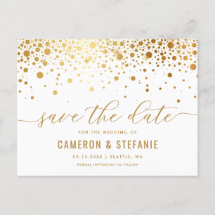 Carte Postale Elégant Gold Foil Confetti Blanc Enregistrer la da