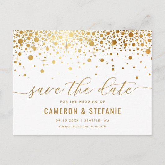 Carte Postale Elégant Gold Foil Confetti Blanc Enregistrer la da (Devant)