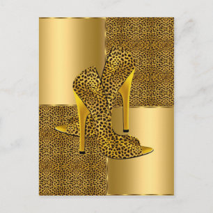 Carte Postale Elegant Gold Leopard High Heel Shoes Animal