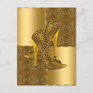 Carte Postale Elegant Gold Leopard High Heel Shoes Animal