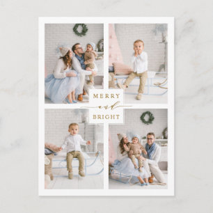 Carte Postale Elegant Gold Merry & Bright 4 Photo Holiday