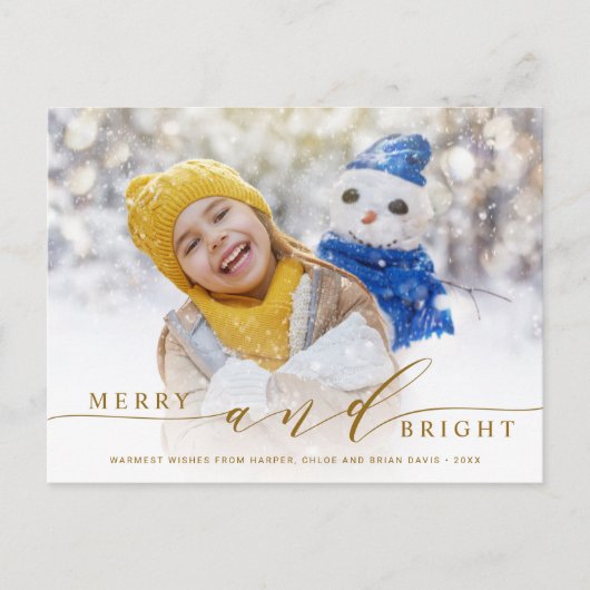 Carte Postale Elegant Gold Merry et brillant Photo Holiday (Devant)