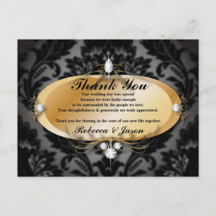 Carte Postale Elegant Gold noir formel mariage damassé merci