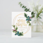 Carte Postale Elégant Gold Pine Cone voeux de Noël (Debout devant)