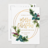 Carte Postale Elégant Gold Pine Cone voeux de Noël (Devant / Derrière)