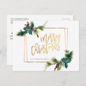 Carte Postale Élégant Gold Pine Cones de Noël Salutation de vaca (Devant / Derrière)