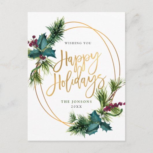 Carte Postale Élégant Gold Pine Cones de Noël Salutation de vaca (Devant)