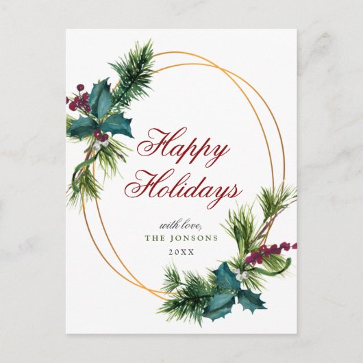 Carte Postale Élégant Gold Pine Cones de Noël Salutation de vaca (Devant)