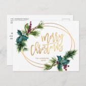 Carte Postale Élégant Gold Pine Cones de Noël Salutation de vaca (Devant / Derrière)