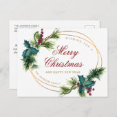 Carte Postale Élégant Gold Pine Cones de Noël Salutation de vaca (Devant / Derrière)