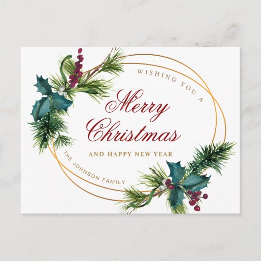 Carte Postale Élégant Gold Pine Cones de Noël Salutation de vaca (Devant)