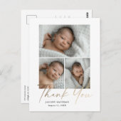 Carte Postale Elégant Gold Script 3 Photo Baby Merci (Devant / Derrière)