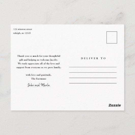 Carte Postale Elégant Gold Script 3 Photo Baby Merci (Dos)