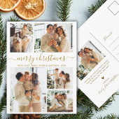 Carte Postale Elegant Gold Script 6 Photo Collage Christmas