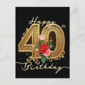 Carte Postale Elégant Golden Filigree Ruby Rose 40e anniversaire (Devant)