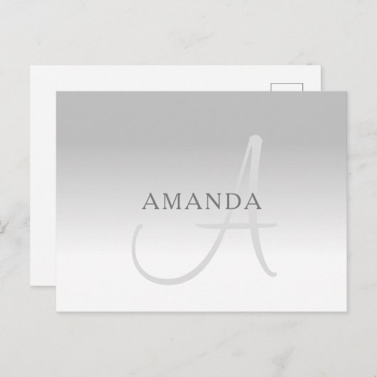 Carte Postale Élégant Gradient Gris Personnalisable Monogramme (Devant / Derrière)