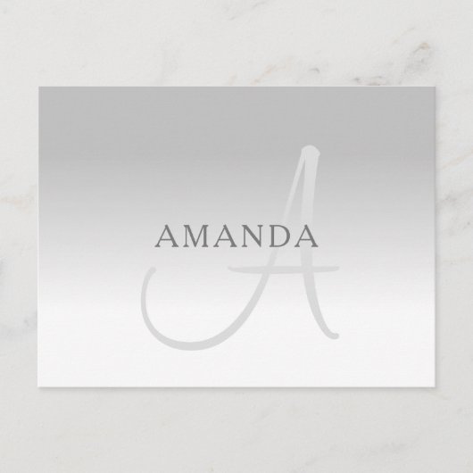 Carte Postale Élégant Gradient Gris Personnalisable Monogramme (Devant)
