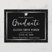 Carte Postale Elegant Graduation Announcement Black and Silver (Devant)