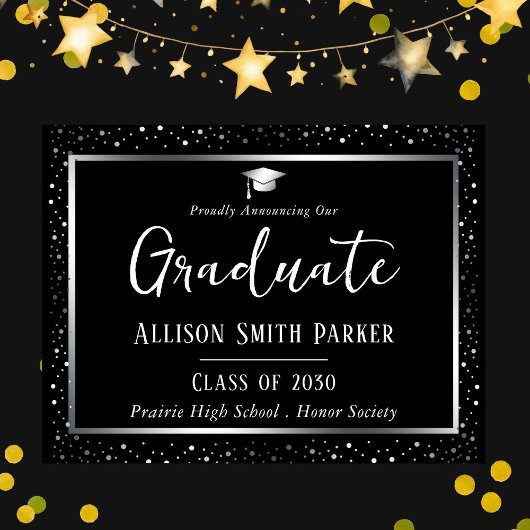Carte Postale Elegant Graduation Announcement Black and Silver