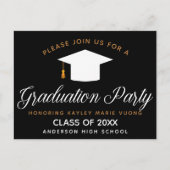 Carte Postale Élégant Graduation Black Gold Classe de 2023 Parti (Devant)