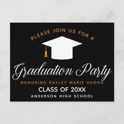Carte Postale Élégant Graduation Black Gold Classe de 2023 Parti (Devant)
