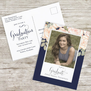 Carte Postale Elégant Gradué Floral Aquarelle Chic Marine Bleu
