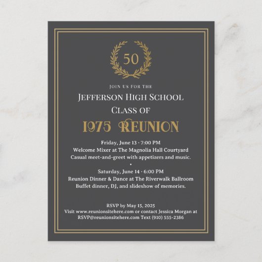 Carte Postale Elegant Gray 50 Year Class Reunion Laurel Wreath (Devant)