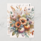 Carte Postale Élégant Happy Fall Citrouille Flower Bouquet Motif (Devant / Derrière)