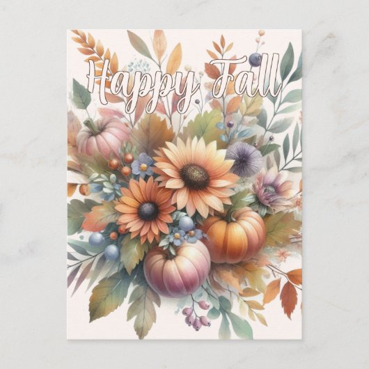 Carte Postale Élégant Happy Fall Citrouille Flower Bouquet Motif (Devant)