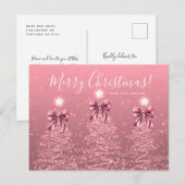 Carte Postale Elegant Holiday Blush Pink Christmas Trees Bows (Devant / Derrière)