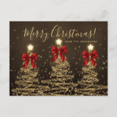 Carte Postale Elegant Holiday Gold Christmas Trees w/ Red Bows (Devant)