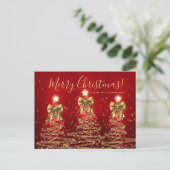 Carte Postale Elegant Holiday Gold Red Christmas Trees w/ Bows (Debout devant)