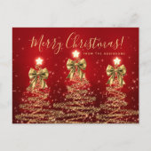 Carte Postale Elegant Holiday Gold Red Christmas Trees w/ Bows (Devant)