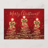 Carte Postale Elegant Holiday Gold Red Christmas Trees w/ Bows (Devant)