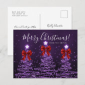 Carte Postale Elegant Holiday Purple Christmas Trees Red Bows (Devant / Derrière)