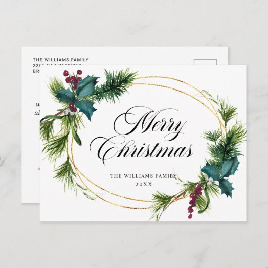 Carte Postale Elégant Holly Berry Noël de Noël de voeux (Devant / Derrière)