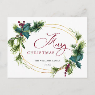 Carte Postale Élégant Holly Berry Pine Fir Noël