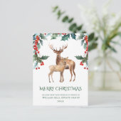 Carte Postale Elegant Holly Deer Noël Accueil d'entreprise (Debout devant)
