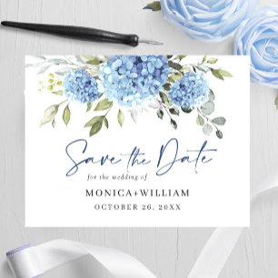 Carte Postale Élégant Hydrangea Bleu Mariage Enregistrer la Date
