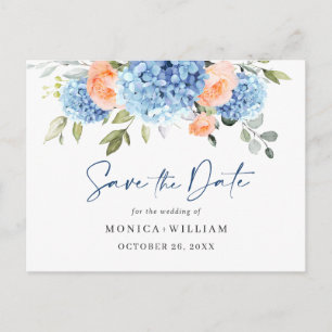 Carte Postale Élégant Hydrangea Bleu Mariage Save the Date