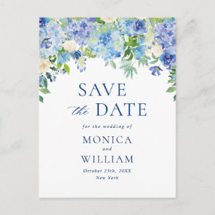 Carte Postale Élégant Hydrangea Bleu Mariage Save the Date