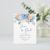 Carte Postale Élégant Hydrangea Bleu Mariage Save the Date (Debout devant)