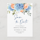 Carte Postale Élégant Hydrangea Bleu Mariage Save the Date (Devant)