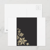 Carte Postale Élégant invitation noir blanc avec fleurs d'or (Devant / Derrière)